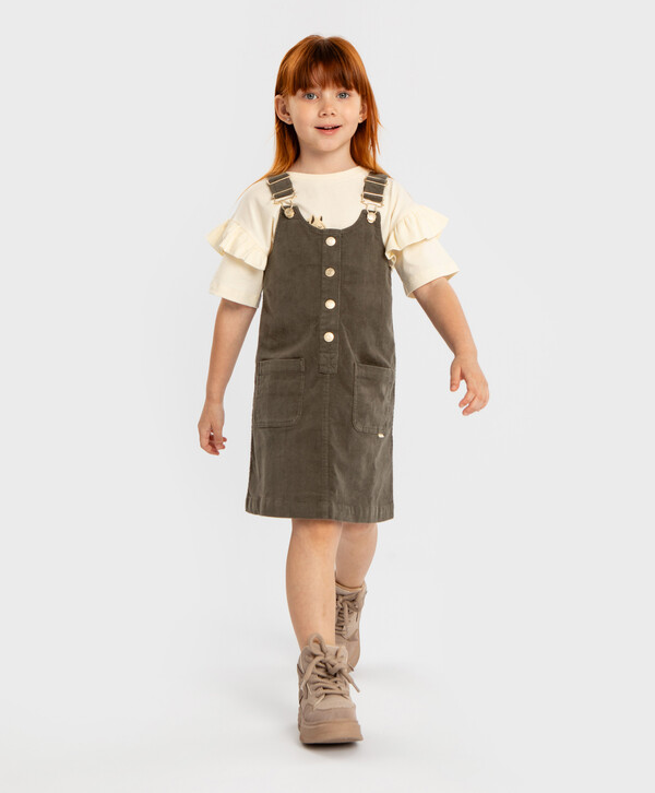 1260 р. 1800 р. Сарафан вельветовый с регулируемыми лямками хаки для девочки Button Blue