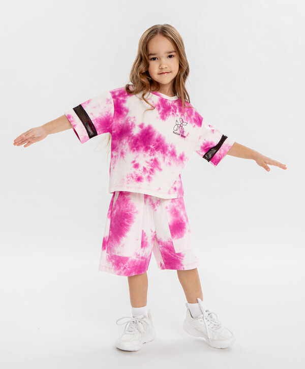 880 р.  1100 р.  Шорты-бермуды с принтом тай дай розовые  для девочки Button Blue