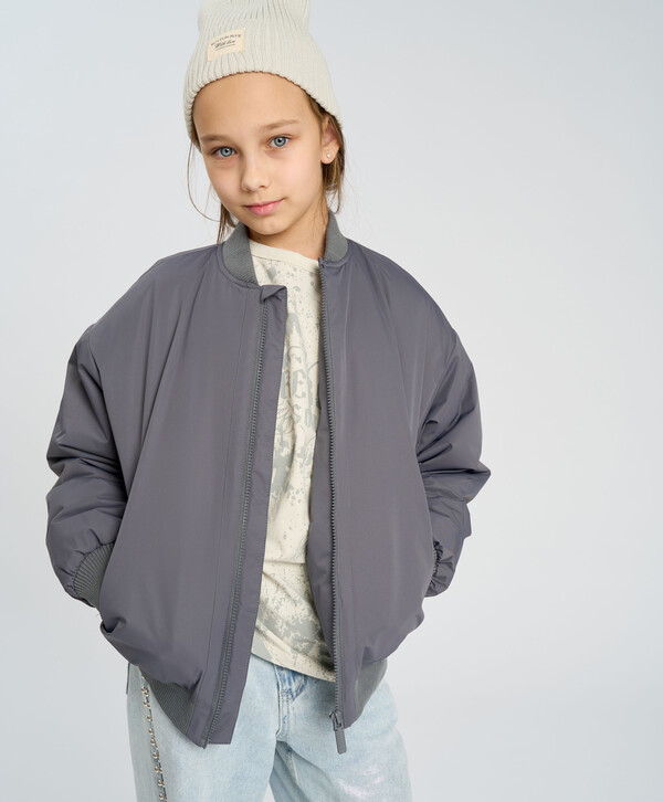 2665 р. 4100 р. Бомбер детский демисезонный оверсайз серый Button Blue