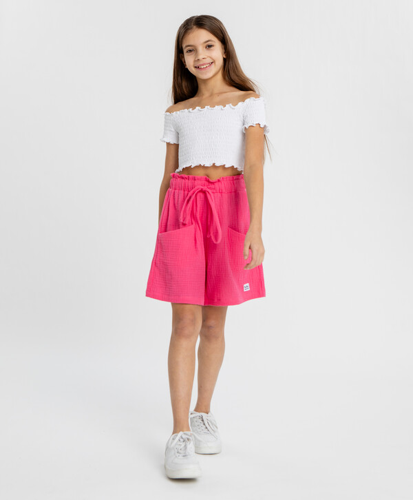 1080 р.  1350 р.  Шорты текстильные розовые для девочки Button Blue