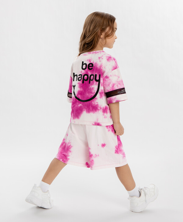 880 р.  1100 р.  Шорты-бермуды с принтом тай дай розовые  для девочки Button Blue