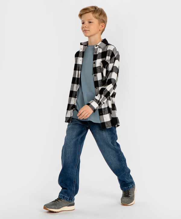 1760 р.  2200 р.  Джинсы утепленные прямые Regular fit с эффектом варки синие детские Button Blue