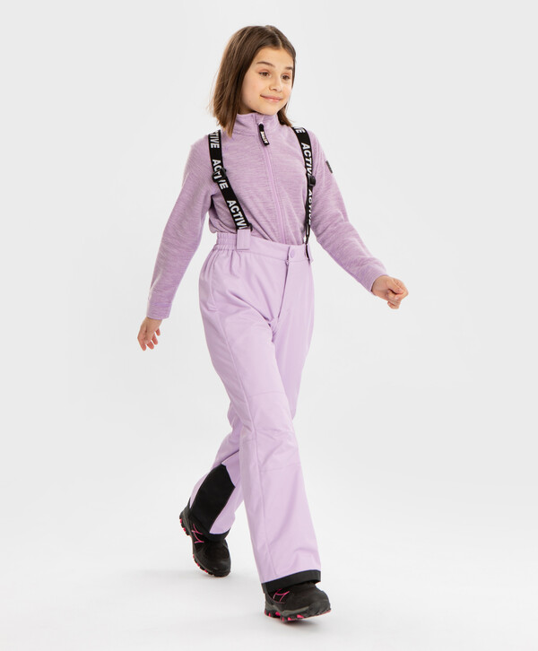 2400 р.  3000 р.  Брюки демисезонные со съемными подтяжками непромокаемые фиолетовые для девочки Button Blue