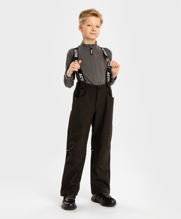 2400 р.  3000 р.  Брюки демисезонные Softshell со съемными подтяжками черные детские Button Blue