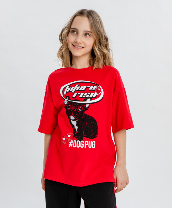 715 р. 1100 р. Футболка с принтом красная для девочки Button Blue