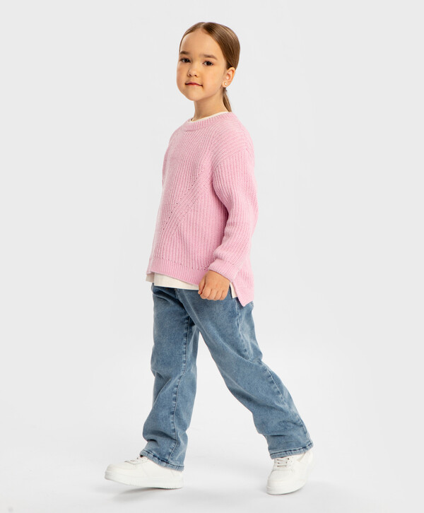 1760 р.  2200 р.  Джинсы утепленные с поясом на резинке синие для девочки Button Blue