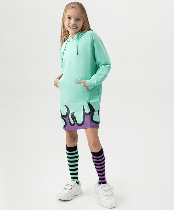 950 р. 1900 р. Платье из плотного трикотажа с капюшоном и принтом салатовое Button Blue