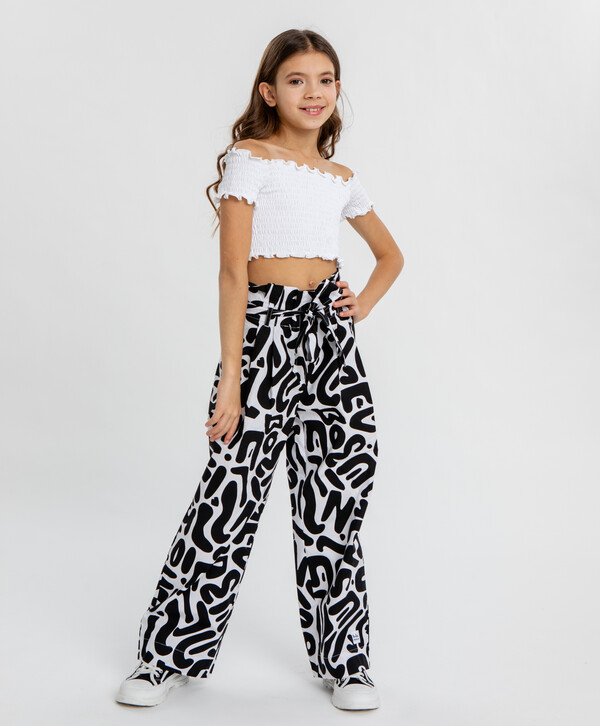 1600 р.  2000 р.  Брюки текстильные с принтом чёрно-белые для девочки Button Blue