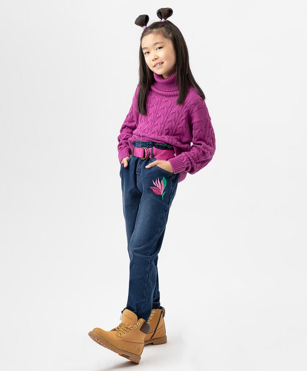 1287 р.  1980 р.  Джинсы-бойфренды утепленные синие Button Blue