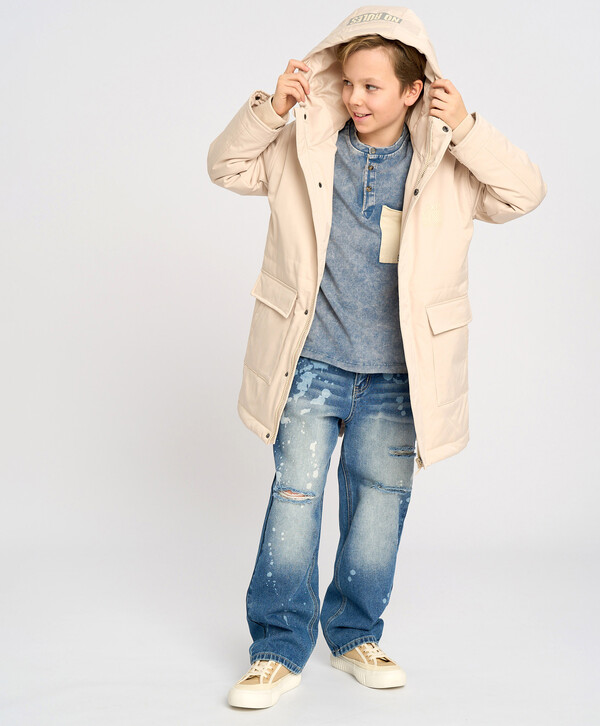 3120 р. 4800 р. Парка детская демисезонная молочная с капюшоном Button Blue