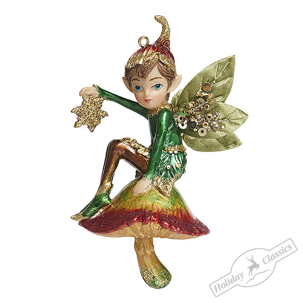 Эльф на грибочке изумрудный 5х6,5х10 см