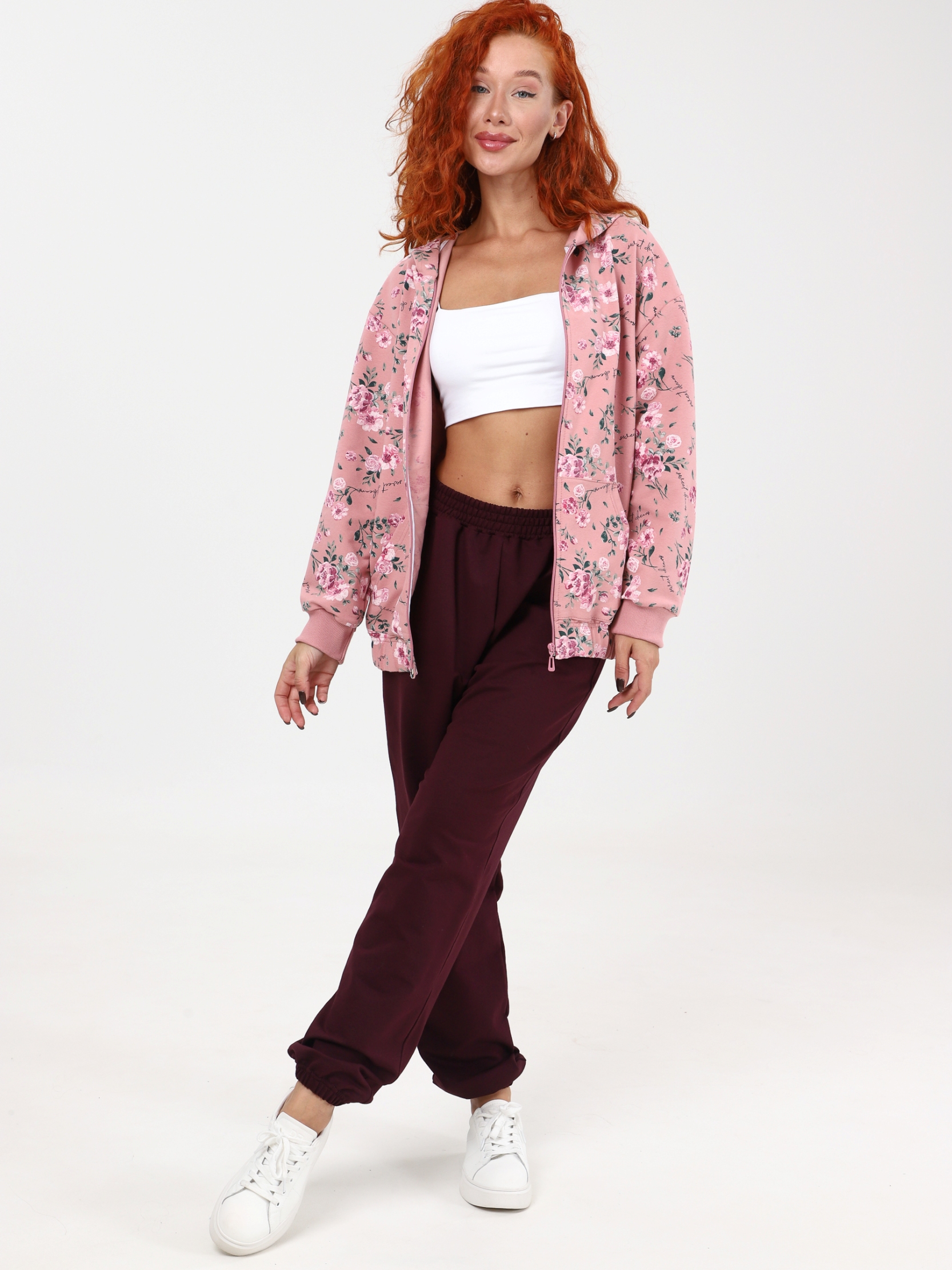 Костюм трикотажный Розовый с Бордовыми брюками (М-1003)