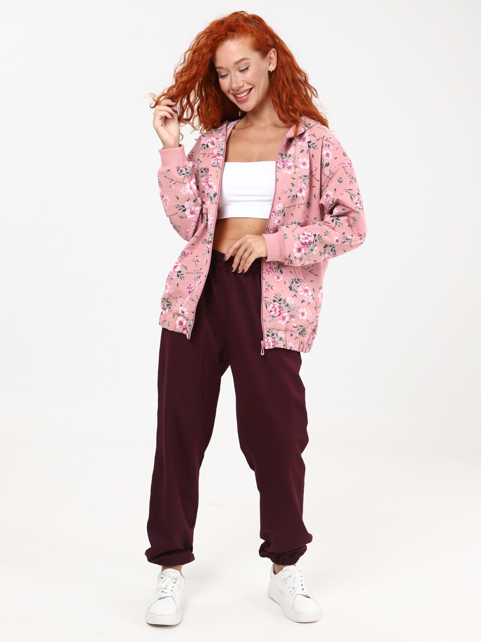 Костюм трикотажный Розовый с Бордовыми брюками (М-1003)