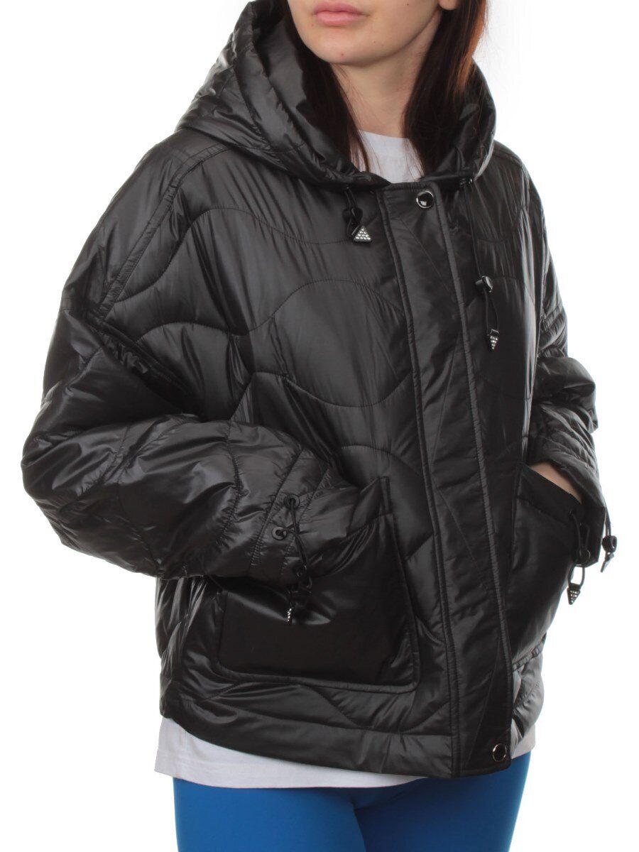 23-022 BLACK Куртка оверсайз демисезонная женская (синтепон 100 гр.)