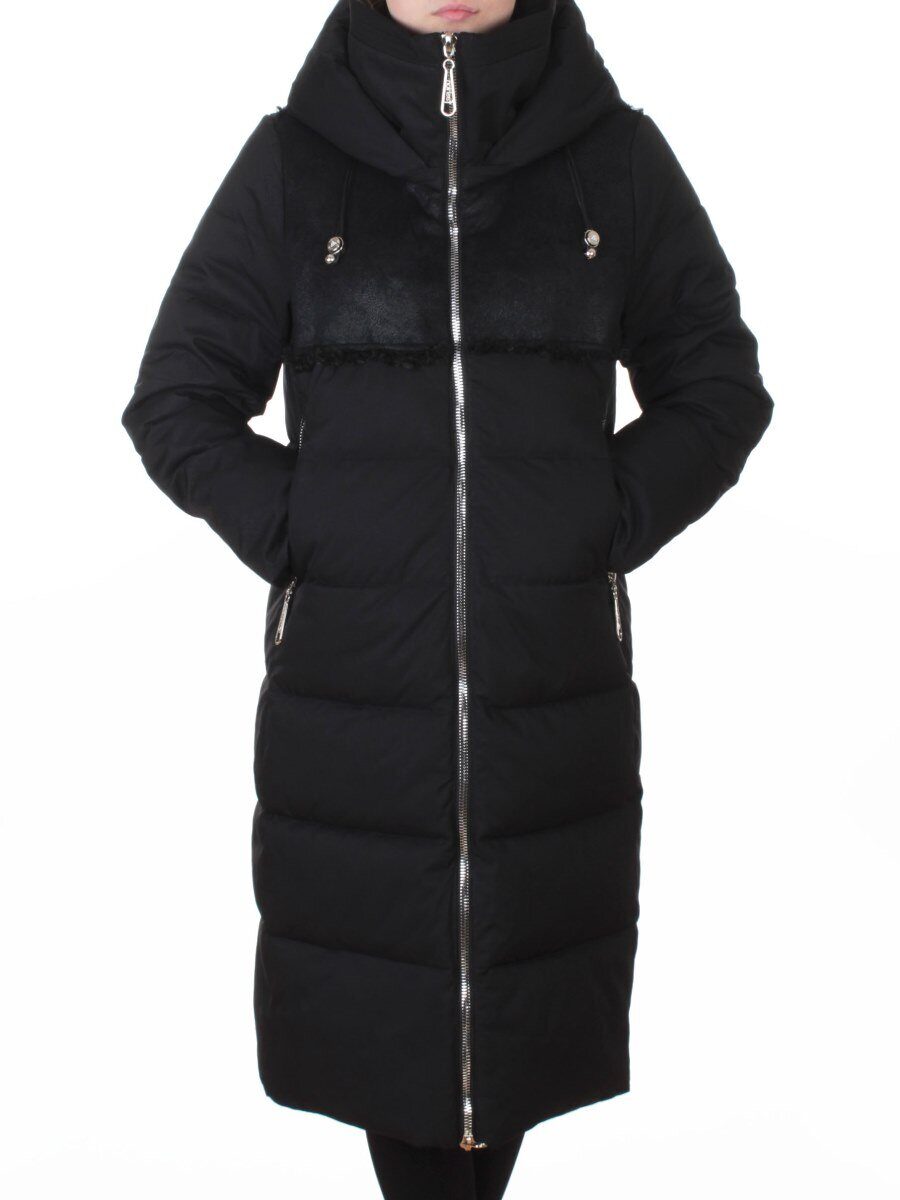 23-636 BLACK Пальто зимнее женское (холлофайбер 150 гр., искусственная дубленка)