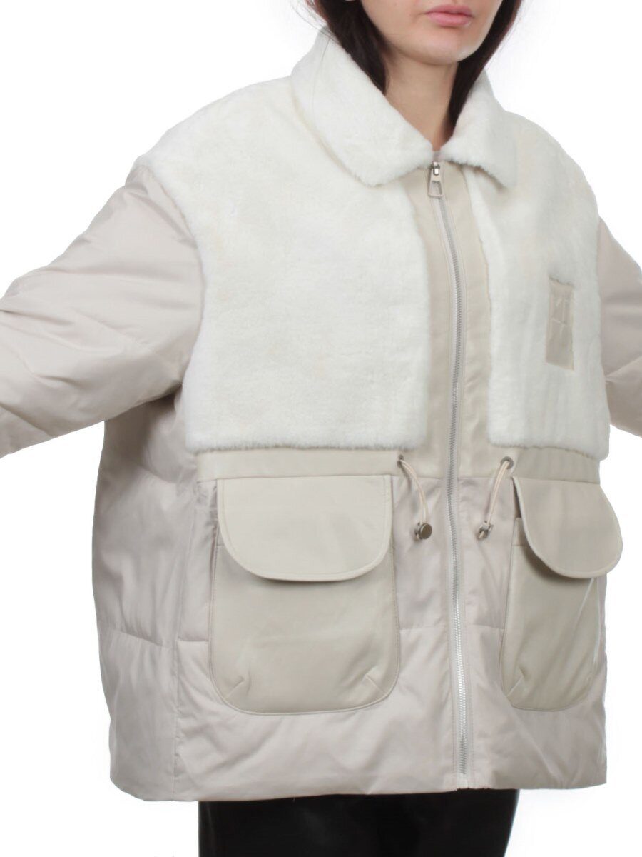 H24-223 LT. BEIGE Куртка демисезонная женская (100 гр. холлофайбер)