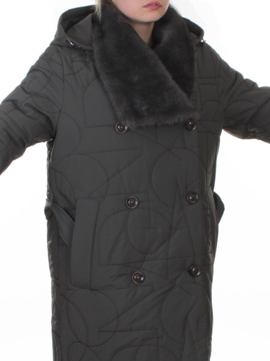 A617 GRAY/GREEN Пальто зимнее женское (верблюжья шерсть, 120 гр. холлофайбер)