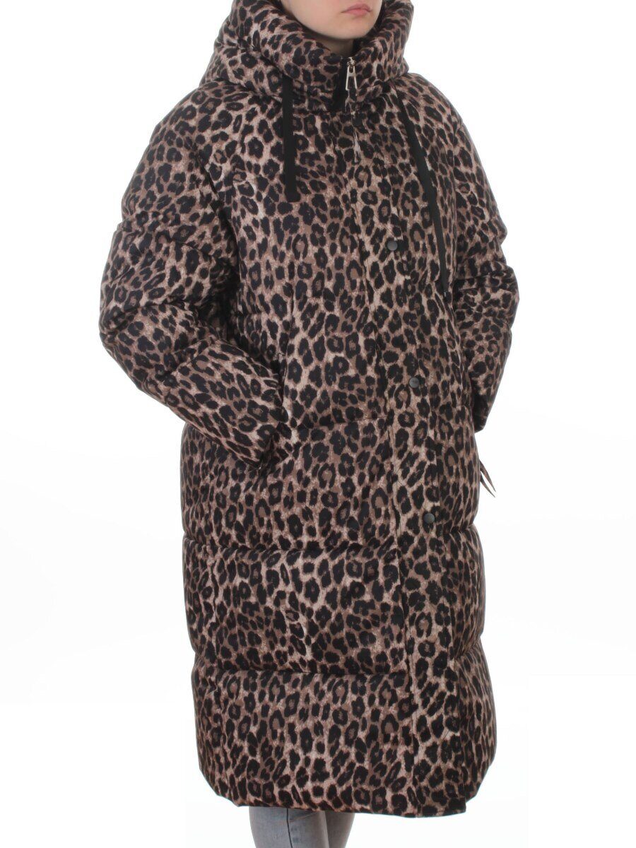 24-801 BROWN/LEOPARD Пальто зимнее женское (200 гр. холлофайбер)