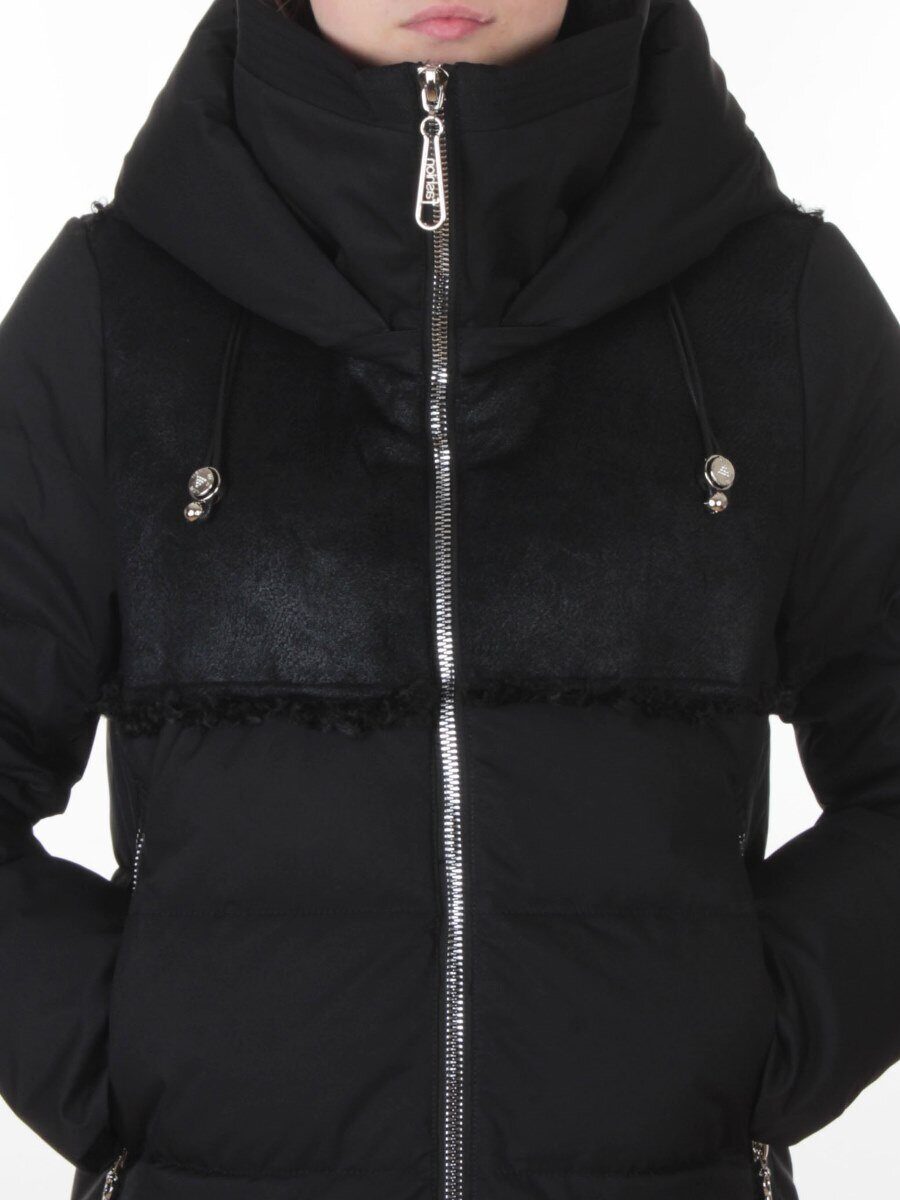 23-636 BLACK Пальто зимнее женское (холлофайбер 150 гр., искусственная дубленка)