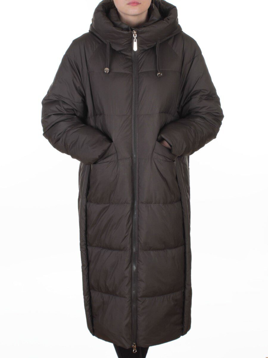 8891 GRAY/BROWN Пальто зимнее женское (200 гр. холлофайбер)