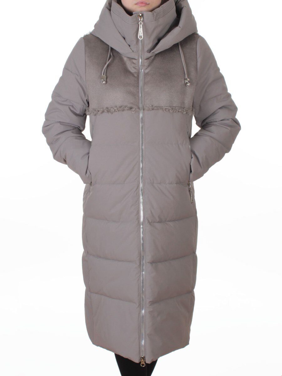 23-636 GRAY/BEIGE Пальто зимнее женское (холлофайбер 150 гр., искусственная дубленка)