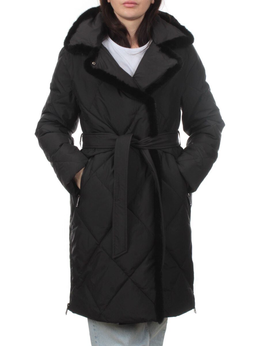 309 BLACK/BLACK Пальто зимнее стеганое женское (200 гр. холлофайбер, натуральная норка)
