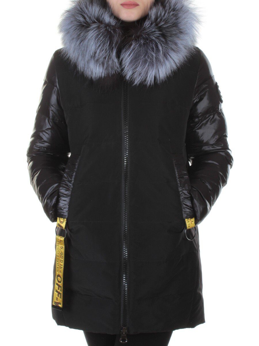 8186 BLACK Пальто женское с натуральным мехом Jarius (200 гр. холлофайбер)