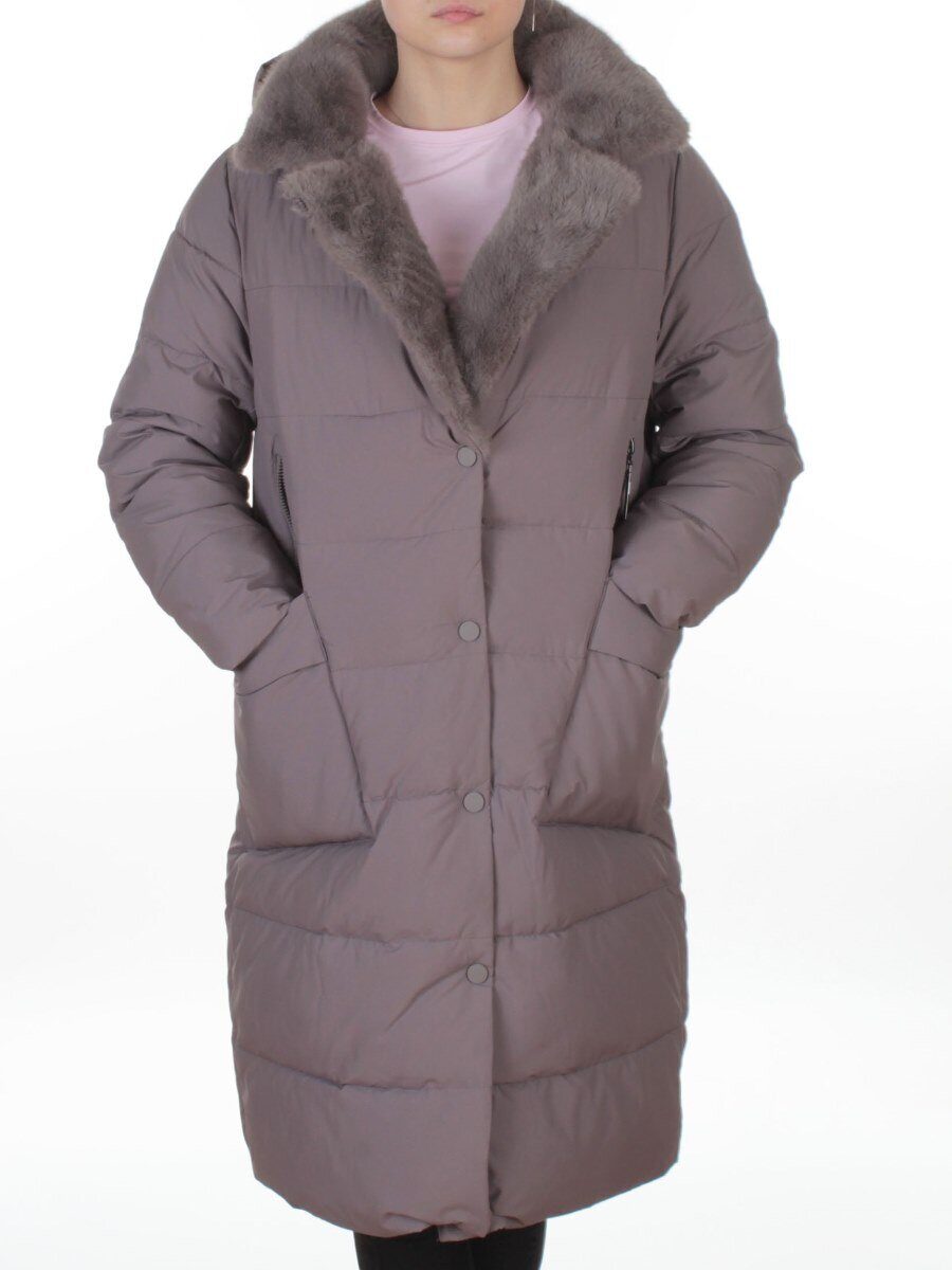 8806 GRAY/LILAC Пальто зимнее женское (200 гр. холлофайбер)