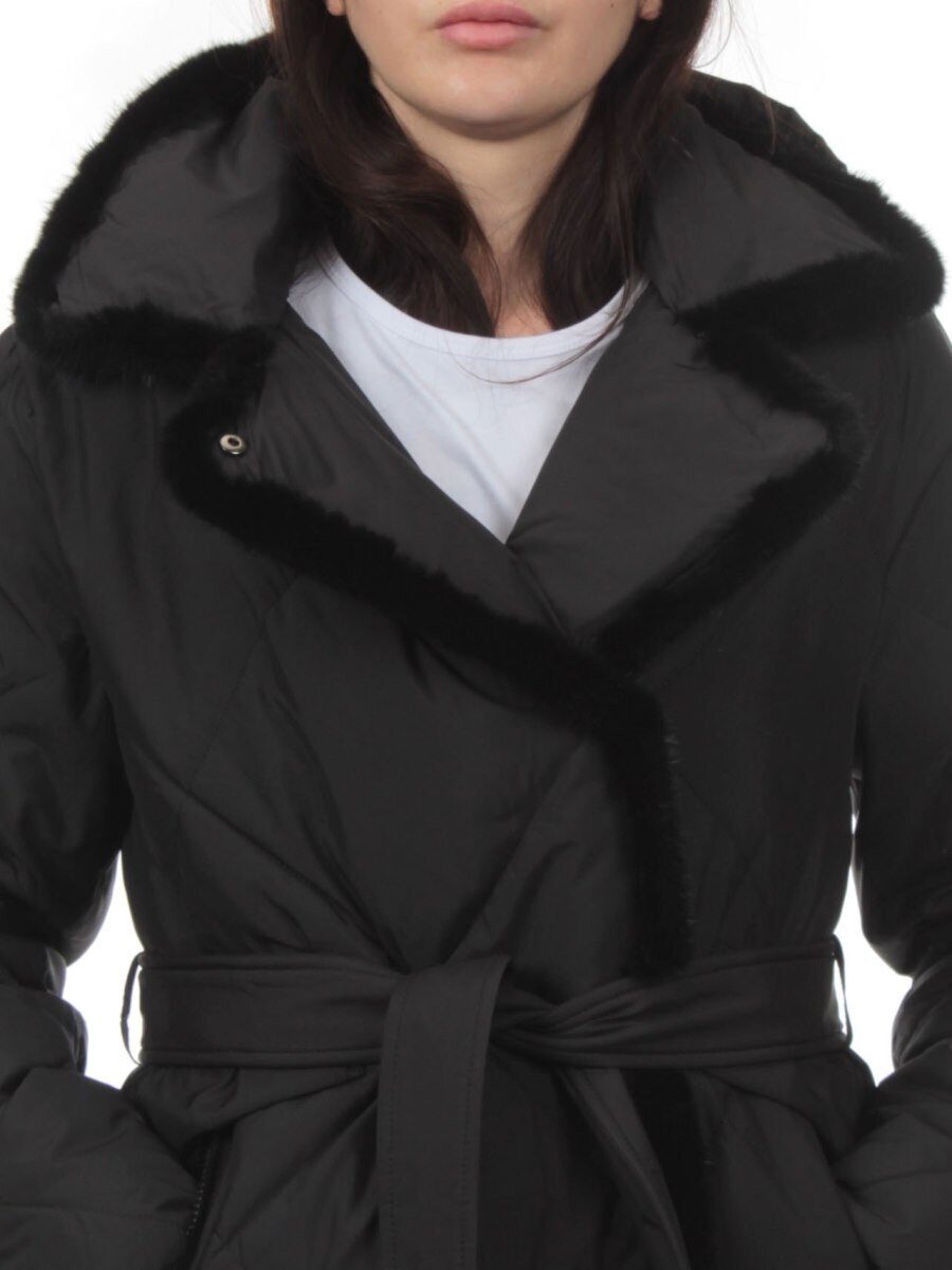 309 BLACK/BLACK Пальто зимнее стеганое женское (200 гр. холлофайбер, натуральная норка)