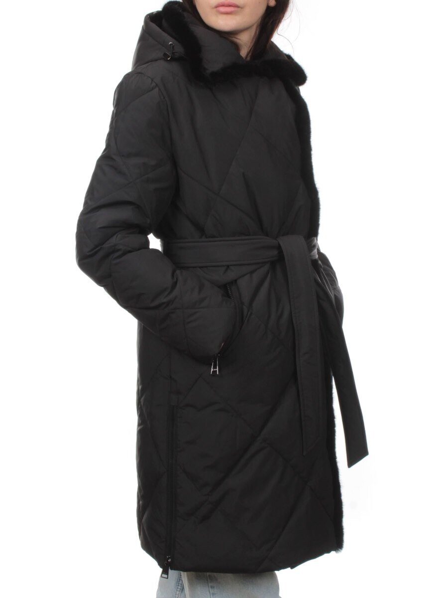 309 BLACK/BLACK Пальто зимнее стеганое женское (200 гр. холлофайбер, натуральная норка)