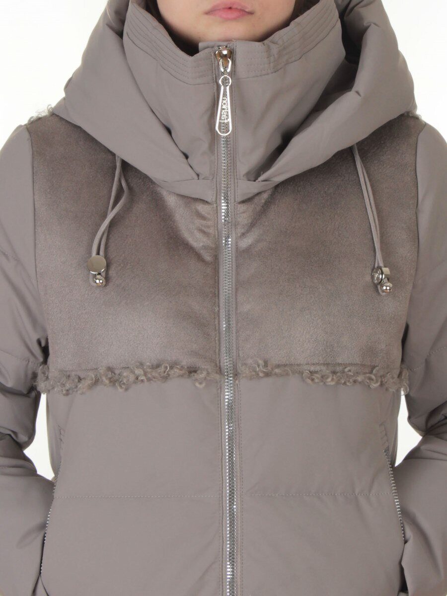 23-636 GRAY/BEIGE Пальто зимнее женское (холлофайбер 150 гр., искусственная дубленка)