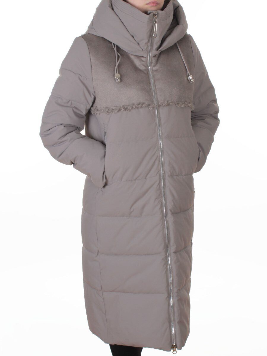 23-636 GRAY/BEIGE Пальто зимнее женское (холлофайбер 150 гр., искусственная дубленка)