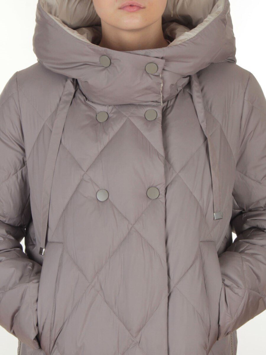 8388 GRAY/BEIGE Пальто стеганное зимнее женское оверсайз (200 гр. холлофайбер)