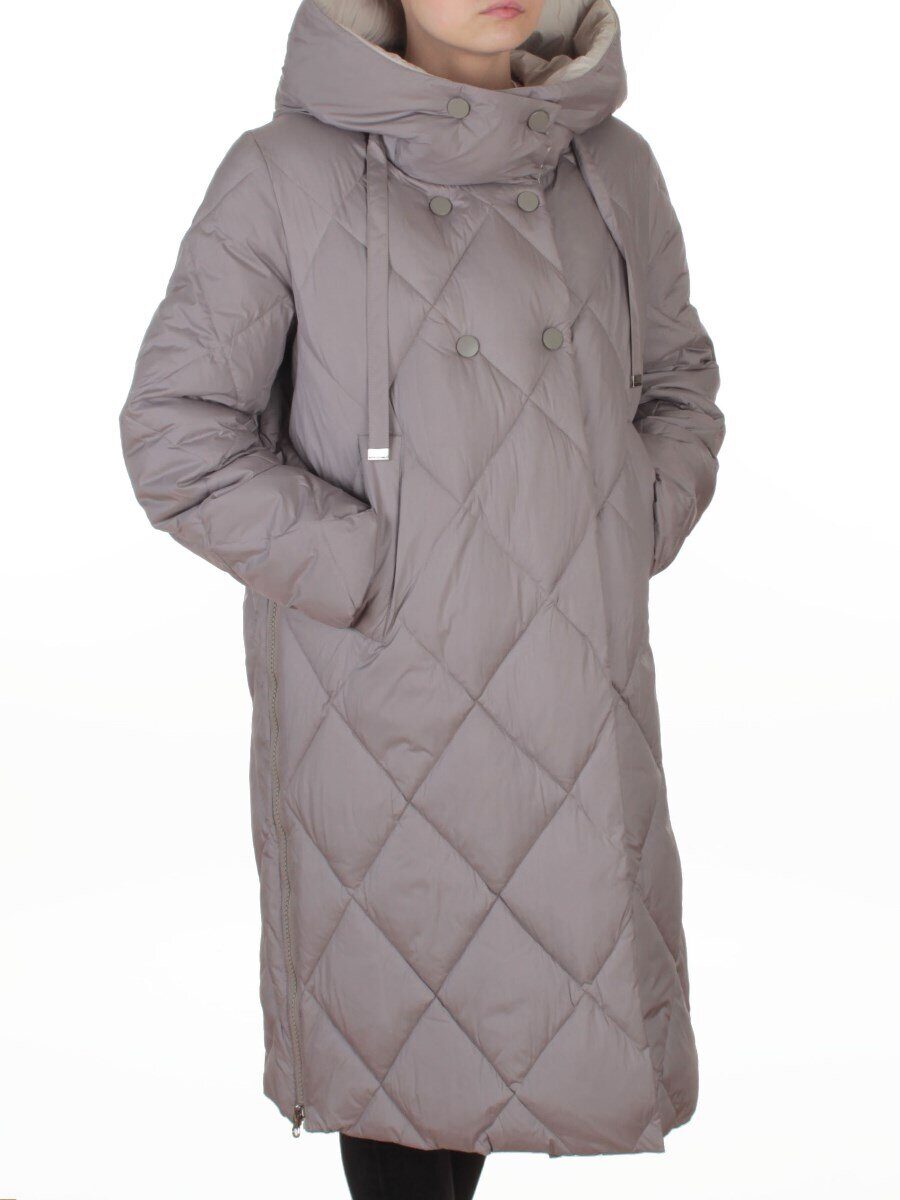 8388 GRAY/BEIGE Пальто стеганное зимнее женское оверсайз (200 гр. холлофайбер)