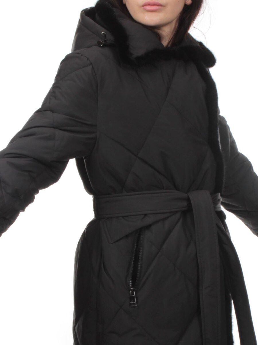 309 BLACK/BLACK Пальто зимнее стеганое женское (200 гр. холлофайбер, натуральная норка)