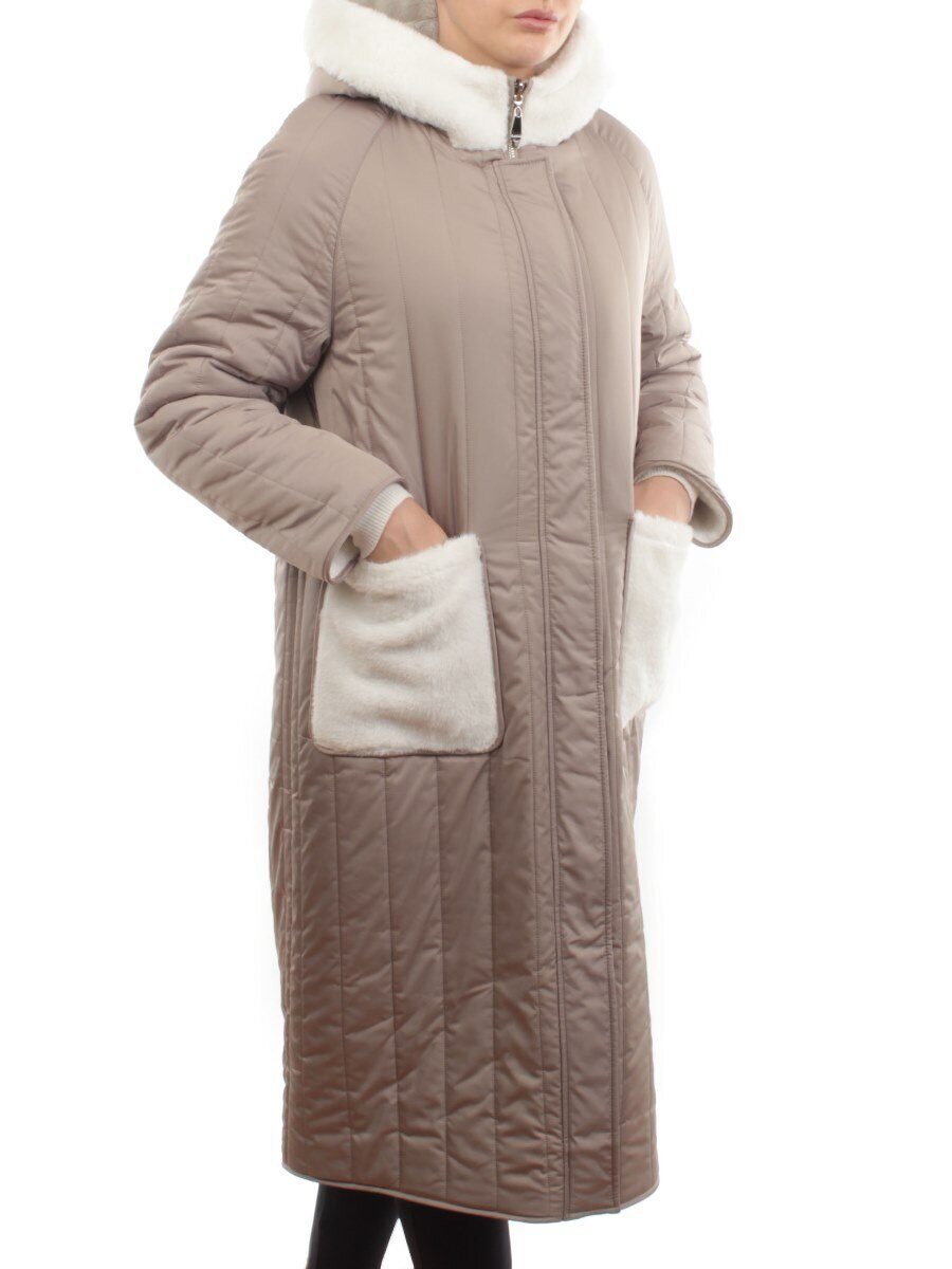 2639 BEIGE Пальто двухстороннее женское еврозима (100 гр. холлофайбер, искусственный мех)