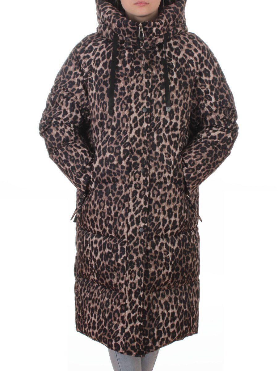 24-801 BROWN/LEOPARD Пальто зимнее женское (200 гр. холлофайбер)