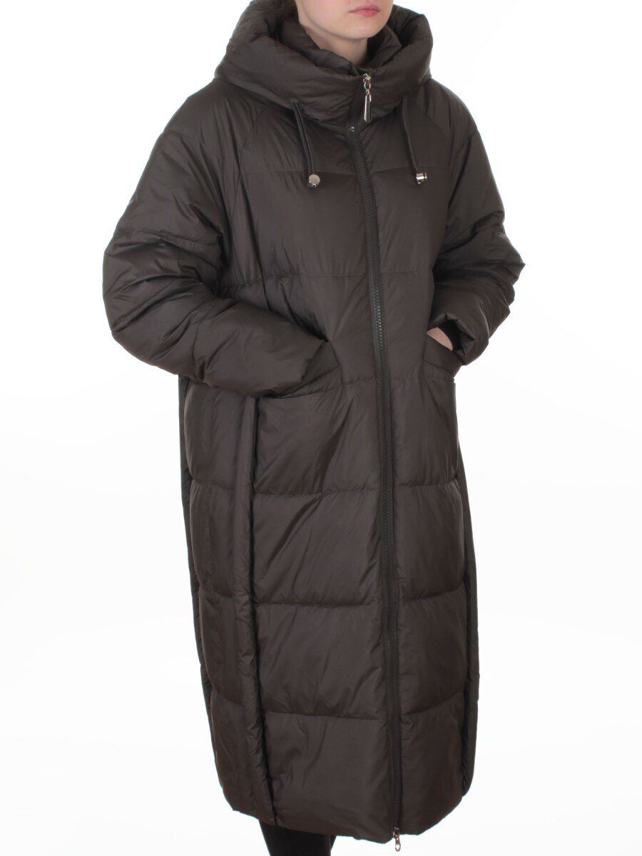 8891 GRAY/BROWN Пальто зимнее женское (200 гр. холлофайбер)