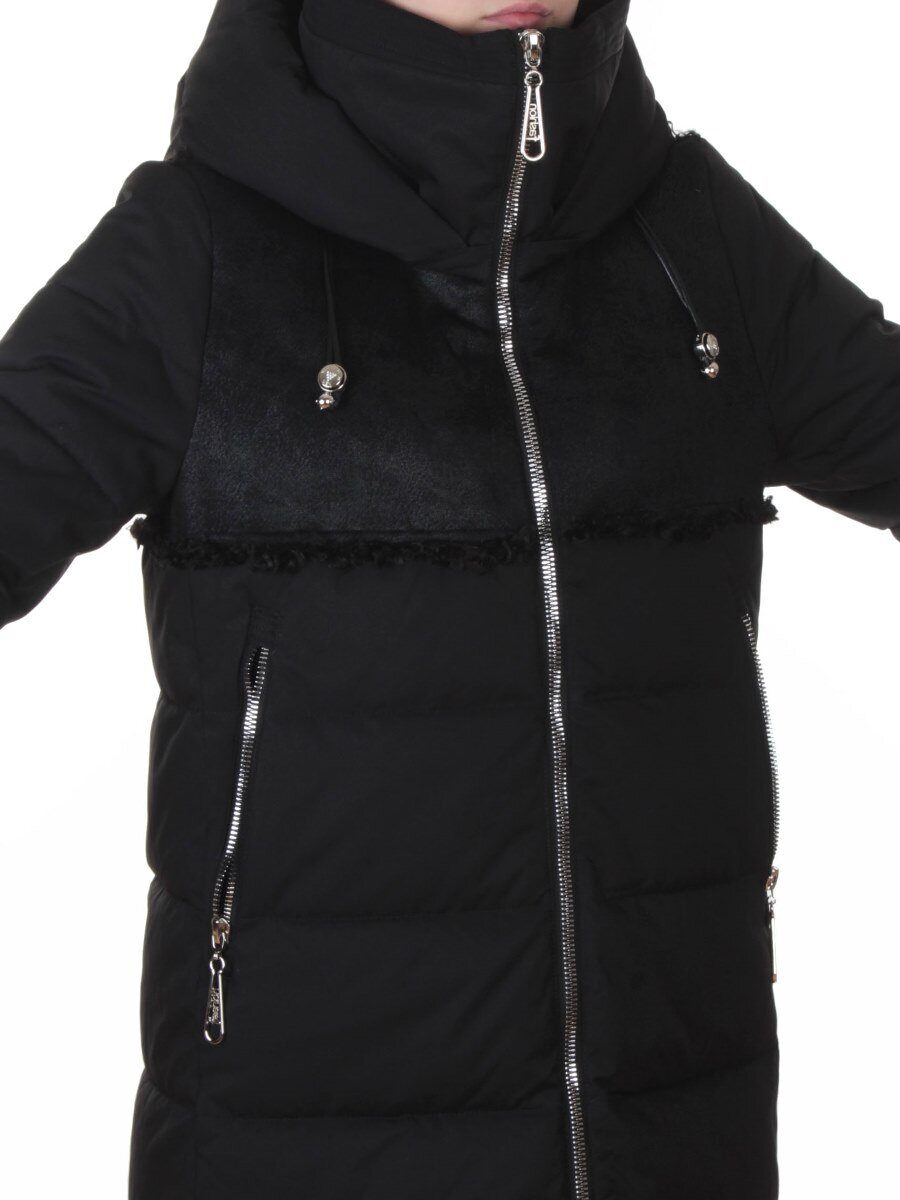 23-636 BLACK Пальто зимнее женское (холлофайбер 150 гр., искусственная дубленка)