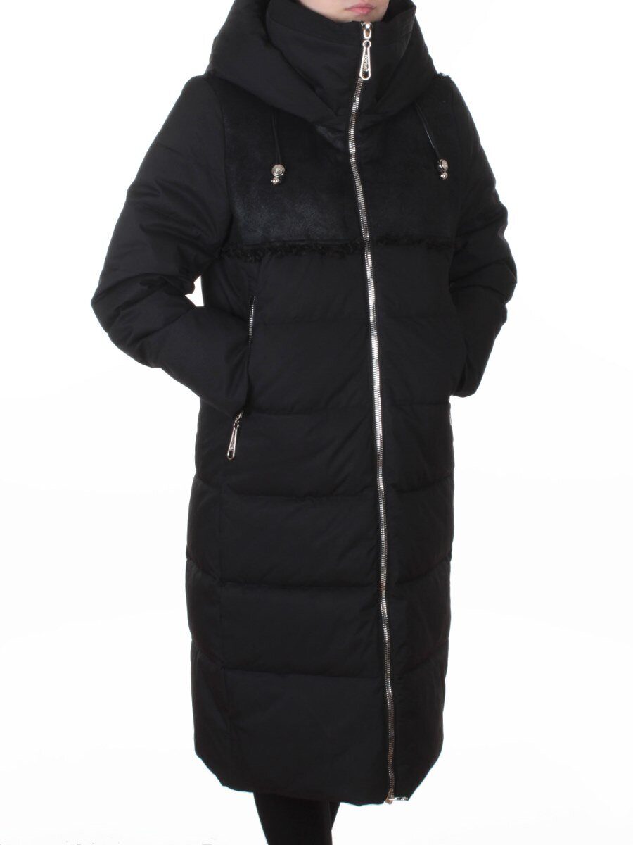 23-636 BLACK Пальто зимнее женское (холлофайбер 150 гр., искусственная дубленка)