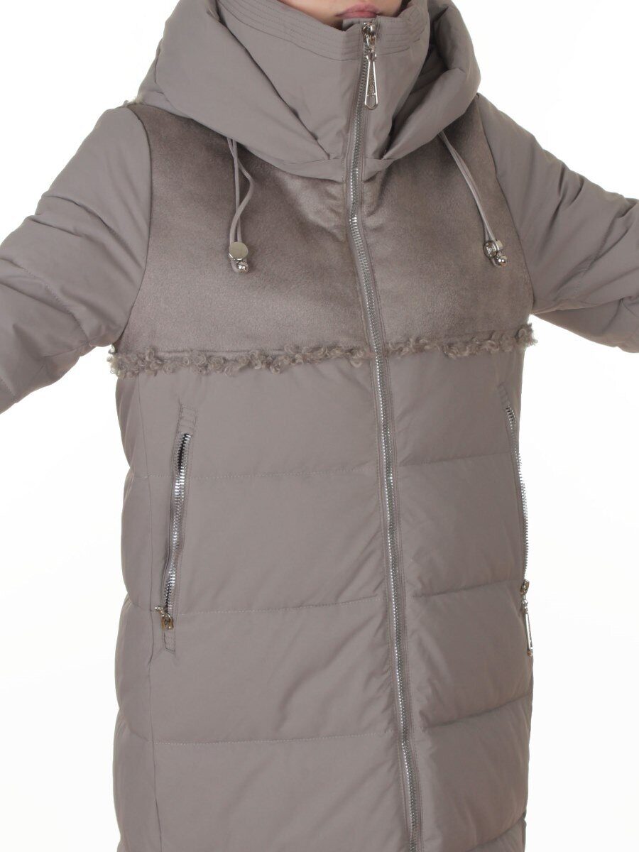 23-636 GRAY/BEIGE Пальто зимнее женское (холлофайбер 150 гр., искусственная дубленка)