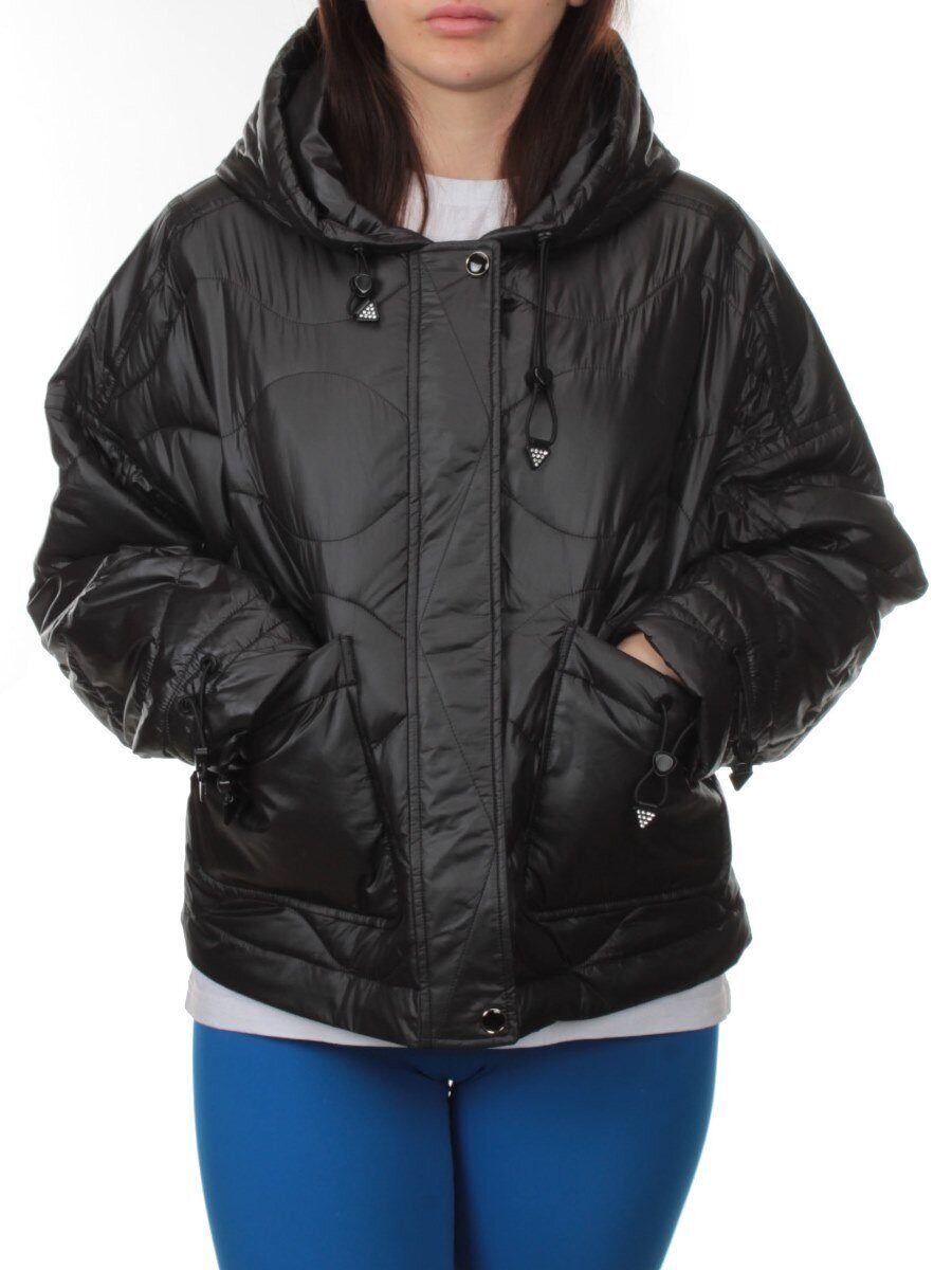 23-022 BLACK Куртка оверсайз демисезонная женская (синтепон 100 гр.)