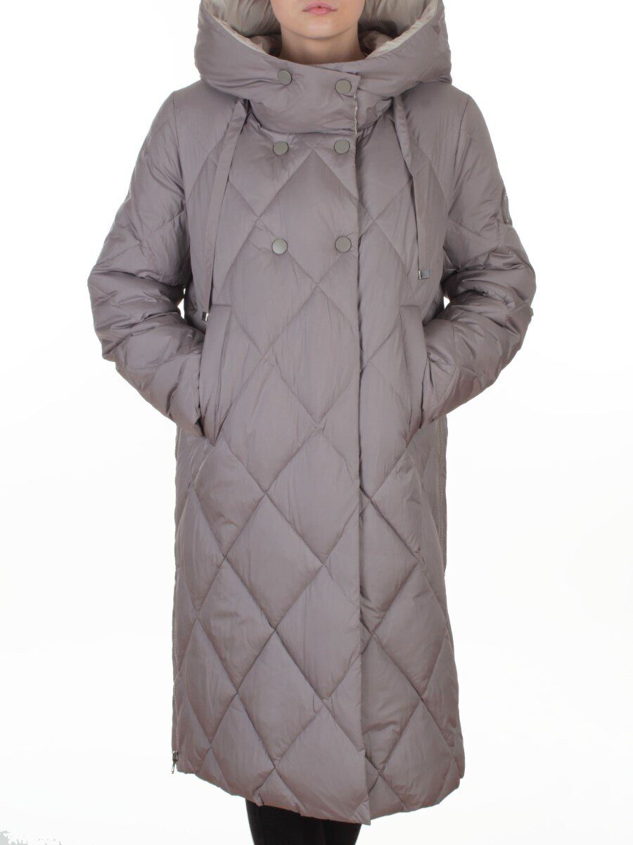 8388 GRAY/BEIGE Пальто стеганное зимнее женское оверсайз (200 гр. холлофайбер)