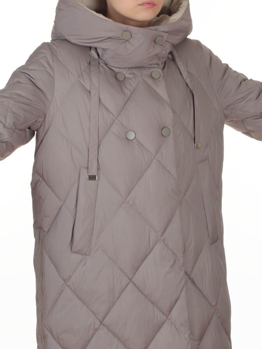 8388 GRAY/BEIGE Пальто стеганное зимнее женское оверсайз (200 гр. холлофайбер)