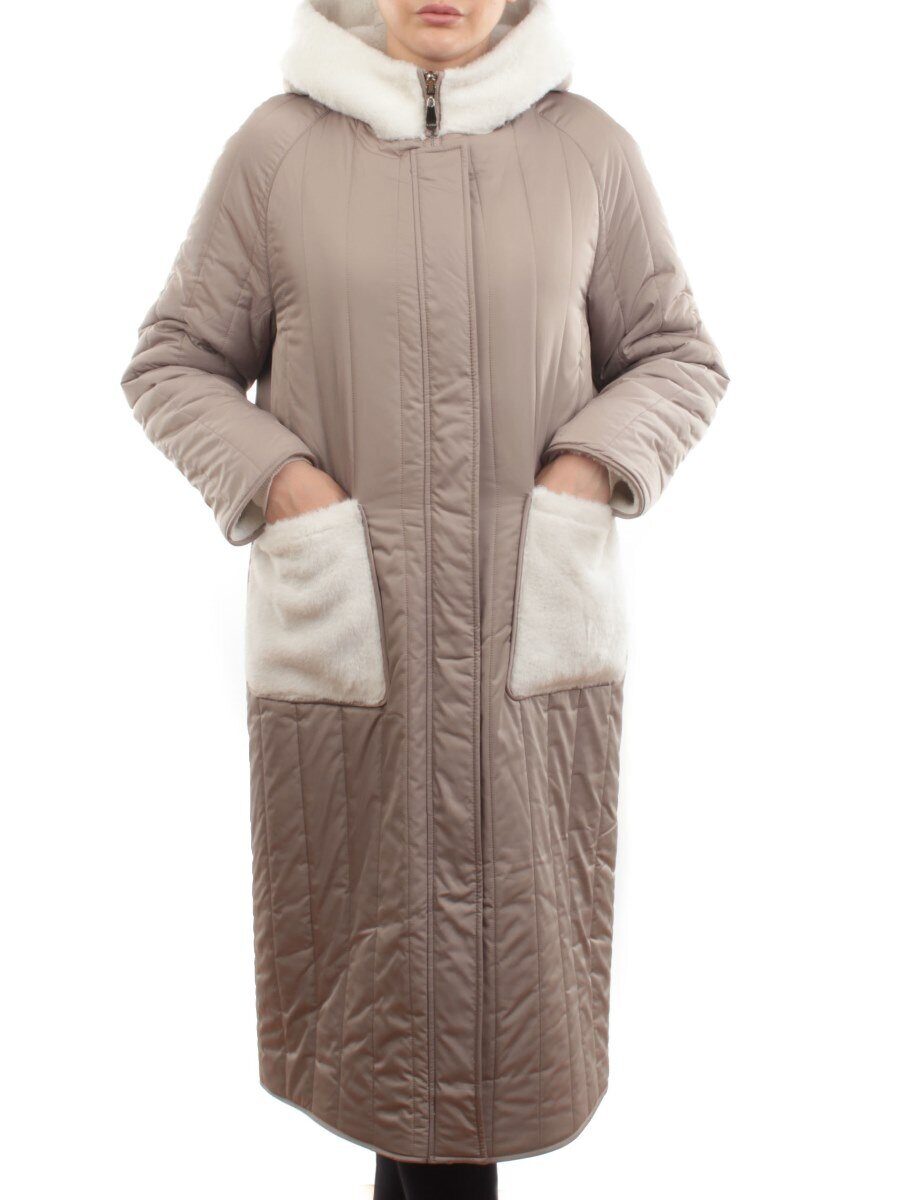 2639 BEIGE Пальто двухстороннее женское еврозима (100 гр. холлофайбер, искусственный мех)