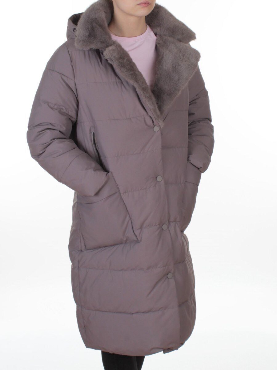 8806 GRAY/LILAC Пальто зимнее женское (200 гр. холлофайбер)