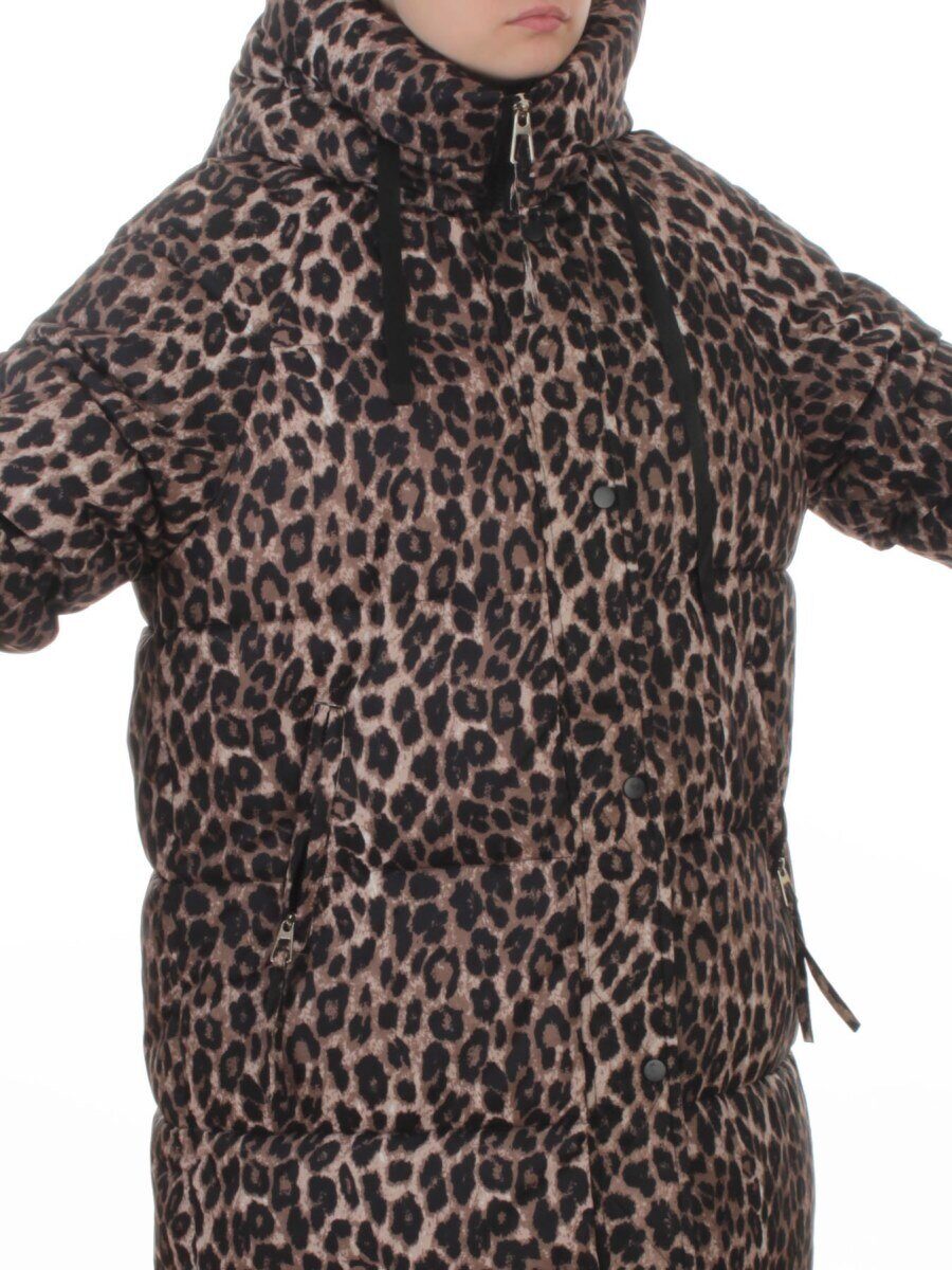 24-801 BROWN/LEOPARD Пальто зимнее женское (200 гр. холлофайбер)
