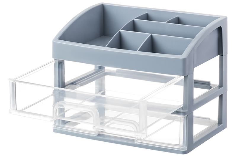 БЫЛО 468 руб! Органайзер для косметики 2 ящика 25,8*17,8*20 см серо-синий/прозрачный (модель 330249)