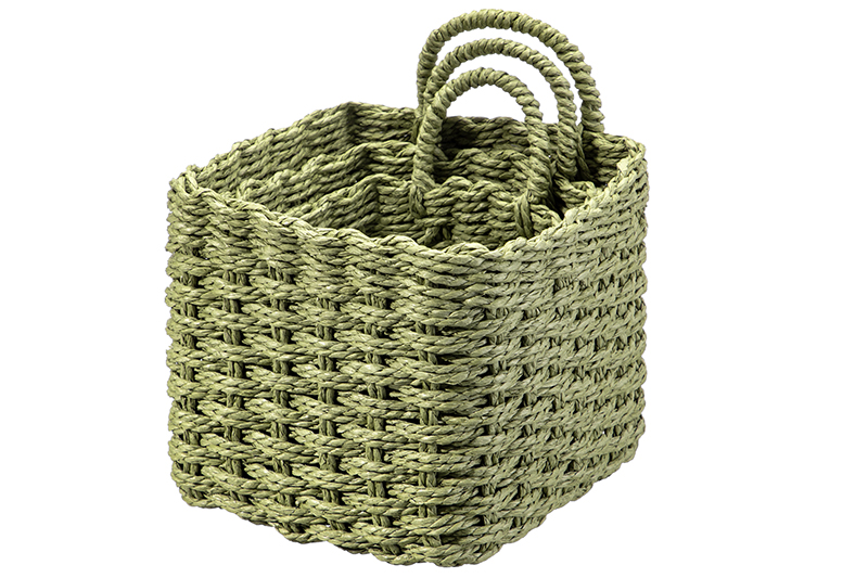 БЫЛО 1232 руб! Набор 3 плетеных корзин 1 корзинка 13*13*20см, 1 корзинка 16*16*23см, 1 корзинка 19*19*26см, зелен