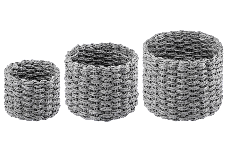 БЫЛО 819 руб! Набор 3 плетеных корзин 1 корзинка 18*18*15см, 1 корзинка 15*15*13см, 1 корзинка 12*12*10см, серый